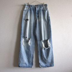 【23AW】BALENCIAGA【Destoroyed Super Large Baggy Denim Pants】XS バレンシアガ デストロイ ラージ バギー デニム パンツ 25070233