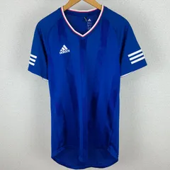 adidas アディダス climalite ゲームシャツ ユニフォーム 半袖 Vネック スリーストライプス ブルー Oサイズ メンズ 古着 スポーツMIX