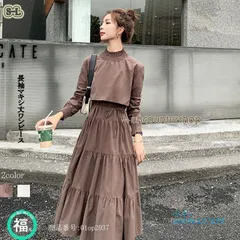 ロングワンピース 重ね着風 Aライン ロング 無地 長袖 ロングワンピ 体型カバー マキシワンピース ワンピース ゆったり 秋冬 大きいサイズ ant4y527193