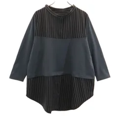 n'Or ノアール ストライプ柄切替 長袖 スタンドカラー シャツ LL 黒×グリーン系 レディース 古着