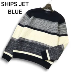 SHIPS JET BLUE シップス 秋冬 ウール混★ マルチ ボーダー クルーネック ニット セーター Sz.M メンズ 日本製