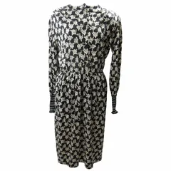 ティビ tibi ROMA 美品 ワンピース  花柄 総柄 長袖 黒 ブラック ベージュ USA 6 約L相当 0408のサムネイル