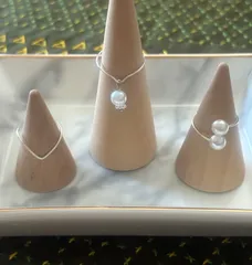 ハンドメイド　パールワイヤーリング　W04 3点セット