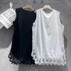 タンクトップ トップス レディース ノースリーブ Tシャツ レース裾 レイヤードタンクトップ インナー 重ね着 大きいサイズ ロングタンクトップ 春 gjdz V6j4266
