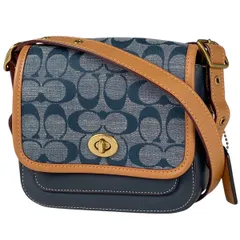 コーチ COACH シグネチャー ショルダーバッグ 斜め掛け ターンロック ショルダーバッグ デニム ブルー 3692 レディース 【中古】