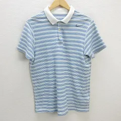 z■ナイキ/NIKE DRY-FIT 半袖ポロシャツ 鹿の子 ボーダー【L】青/men's/4【中古】