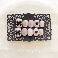 【現品限り】ピンク×ブラックの大人ガーリーネイルチップ／10枚セット・送料無料