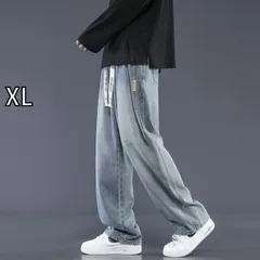 [XL]メンズ ファッション 服 オシャレ シンプル 大人 かっこいい 大きいサイズ ストリート 紳士服 レトロ ジーンズ 夏 ストレート カジュアル パンツ ワイド レッグ ドローストリング
