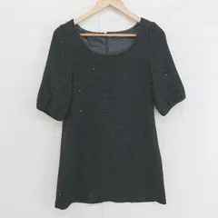 ◇ MERCURYDUO チェック 装飾 スパンコール ラメ 五分袖 ミニ チュニックワンピース サイズF ブラック レディース E  【1304140010080】