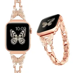 [ALVEIN] アップルウォッチ用バンド ベルト apple watch レディース Series 9 8 7 6 5 4 3 2 1 対応 細め 調整可能 蝶 バタフライ (38mm/40mm/41mm [ピンクゴールド] [38mm/40mm/41mm]