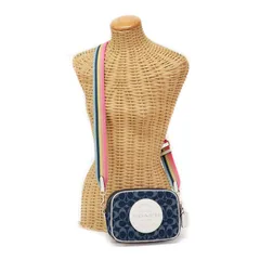 コーチ COACH ショルダーバッグ デニム / レザー シグネチャー C2822 カメラバッグ クロスボディ 斜め掛け 肩掛け ポシェット レディース ネイビー / ホワイト 中古 mbe02017