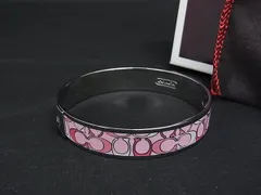 ■極美品■ COACH コーチ シグネチャー バングル アクセサリー レディース シルバー系×ピンク系 DK6432