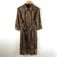 ザラベーシック  ZARA BASIC シャツワンピース 長袖 レオパード柄 サイドスリット ウエストリボン付き ブラウン系 30サイズ 2025040100150