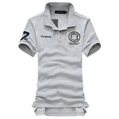 Lサイズ【刺繍 半袖 シャツ グレー】メンズ トップス 刺繍 半袖 ポロシャツ ゴルフウェア 半袖 カジュアル おしゃれ 夏服 春服 人気