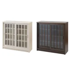 【Tatis】　幅90.5 奥行30 高さ86.5 天然木桐材の格子ガラス引戸キャビネット カウンター下収納 キッチン収納 ホワイト ブラウン 日本製 国産 完成品 木製 桐