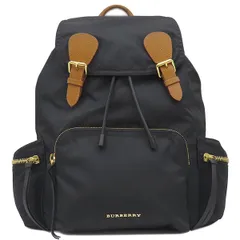 【美品】BURBERRY バーバリー 巾着 レザー 本革 リュック ブラック BURBERRY バーバリー リュック バックパック ブラック ナイロン