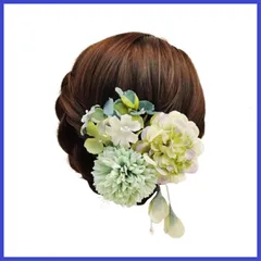 髪飾り 造花 フラワー ヘアピン ヘアクリップ 七五三 和装 成人式 卒業式 結婚式 振袖 浴衣 袴 着物 和装 ヘアアクセサリー 3個セット (グリーン)
