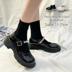 パール付き厚底ローファー レディース シューズ 靴 10代 20代 30代 韓国ファッション 韓国 モノトーン 可愛い ガーリー ストラップ付き アクセント
