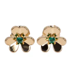 【名東】ヴァンクリーフ フリヴォル ピアス ミニモデル VCARP7SD00 750 YG 18K エメラルド ピアス