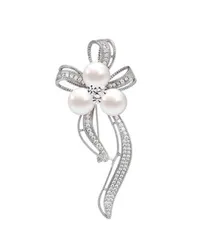 【新着商品】ジルコンリボン真珠ブローチ淡水パール花コサージュ入学式卒業式結婚式発表会面接お祭り お誕生日記念日母の日などの女性への贈り物ギフトケース付き