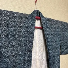 き652【藍染風 小紋 羽織 アンティーク 和装 木綿 リメイク素材】