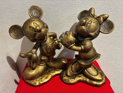 【na-00061】ディズニー　Disney　ミッキーマウス　ミニーマウス　置物　2点　ポリレジン製　ゴールデンスタチュー