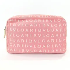  ブルガリ ポーチ ロゴマニア ピンク アイボリー レザー