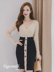 ★新品★2トーン切り替えニットワンピース系ミニドレス・ブラック系※キャバクラドレス・ワンピース