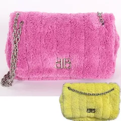 【お値下げ!】BALENCIAGA バレンシアガ MONACO モナコ 2WAY ショルダーバッグ 781672 2AA05 ピンク/5908 BBメタル チェーンショルダー 斜め掛け クロスボディ キルテッドタオルファブリック ふわ もこもこ レディース