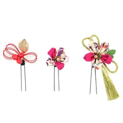 髪飾り ３点セット ピンク 成人式 花 つまみ細工 水引 和風 結婚式 浴衣 七五三 卒業式 入学式 ヘアアクセサリー 髪留め 日本製 誕生日 バレンタイン クリスマス ローズ 送料無料 W 30 323-259 u754　Si