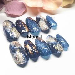 振袖ニュアンスブルーオーダーチップ 青着物和柄成人式卒業式ネイル