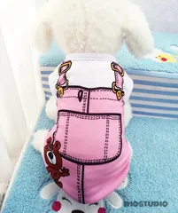 犬服 春 夏 通気性抜群メッシュ サロペット風タンクトップ  ノースリーブ 涼しい 可愛い わんこ服 猫服 格好いい 小型犬 中型犬 ③ピンクサロペット風