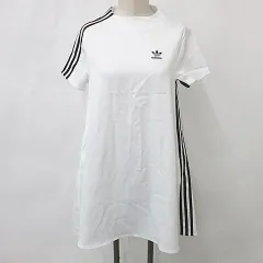 アディダスオリジナルス adidas originals ワンピース ミニ丈 半袖 丸首 フレアー テープ プリント 白 黒 ホワイト ブラック M