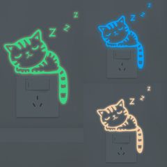 ウォールステッカー ２枚セット 夜光 スイッチ猫 壁シール 眠り猫