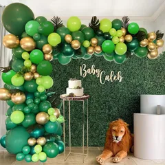 【新着商品】122 点グリーンバルーン花輪セットジャングルパーティーバルーンアーチセットダークグリーンゴールド素材ラテックス風船男の子子供赤ちゃん洗礼ジャングル野生動物園野生誕生日テーマ誕生日飾り (緑)