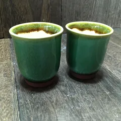 小樽窯　アイヌ柄　陶器皿6枚セット 貴重小樽焼 角皿 約18×約18cm 小樽窯 緑玉織部 正方皿 アイヌ