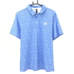 アディダス 半袖ポロシャツ ライトブルー×白 ボーダー風 ハーフジップ  メンズ M ゴルフウェア adidas