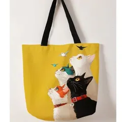 猫 トートバッグ 4匹の猫