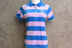 【未使用品】パーリーゲイツ PEARLY GATES レディース ベロアボーダー 半袖ポロシャツ ブルー/パープル サイズ0 (Sサイズ)