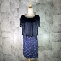 美品<!-利用不可文字-!> アンタイトル UNTITLED タイトワンピース 【4】 ネイビー 紺 水玉 ドット 半袖 ひざ丈 膝丈 清楚 オフィスカジュアル