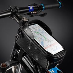自転車 バッグ スマホホルダー 大型 6インチ対応 トップチューブ フレーム タッチパネル 上開き 硬質系 706-2
