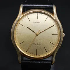 261 【美品　新品電池】Vintage SEIKO DOLCE　セイコー ドルチェ 7741-6030 ラウンド ゴールド 3針 レザー ヴィンテージ クォーツ QUARTZ メンズ 腕時計