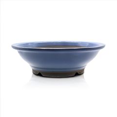 【未使用】盆栽鉢 大型 8号 丸陣笠鉢 水色 均窯釉 四日市萬古焼 約24センチ 陶器 浅型 雑木 松柏 中型 中品 植木鉢 苔 うめきち盆栽用品店