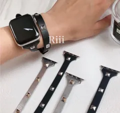 Apple Watch 本革スタッズ二重巻きベルト ブラック