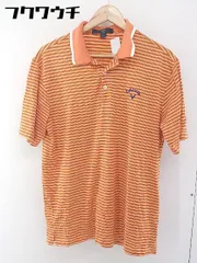 ◇ CALLAWAY キャロウェイ ボーダー　ロゴ　刺繍 半袖 ポロシャツ サイズM オレンジ　ブラック　ホワイト メンズ  【1106170004462】