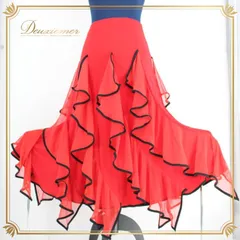 社交ダンス 衣装 スタンダード スカート パーティー レッスンウェア 練習着 ブラック系 レッド系 赤 黒 バイカラー 派手 目立つ かわいい フリル フリルスカート ダンスコスチューム おしゃれ カジュアル 踊る フェスティバル 女性用 ビビッド 色鮮やか