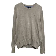 TOMMY HILFIGER コットンニット セーター S ベージュ トミーフィルフィガー Vネック 古着卸 アメリカ仕入 a611-7438