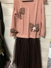 新品　古着リメイク　ワンピース　L LL くま　リボン