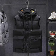[L ]メンズ ファッション 服  オシャレ シンプル 大人 かっこいい 大きいサイズ ストリート 紳士服  秋冬 ベスト コート ダウン 綿 フード チョッキ 