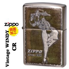 zippo(ジッポーライター)人気の「WINDY」デザイン ビンテージウィンディ クロームユーズド加工 エッチング オイルライター zV-WINDY かわいい ZIPPOロゴ入り キャラクター キュート レトロモチーフ メンズ レディース 女性 ギフト